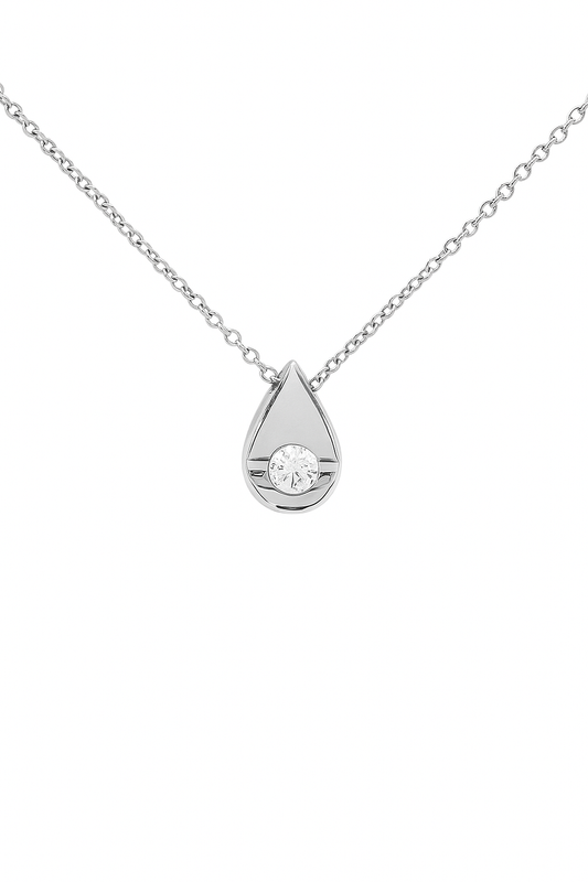 White Gold Pear Shape Pendant with 0.15ct Round Diamond with 18 inches With Gold Chain. SI H,14k