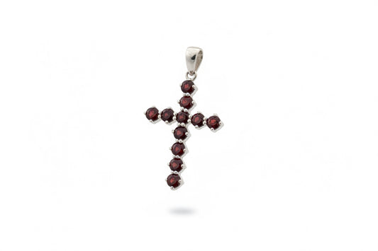 Sterling Silver Cross Pendant with Rad Garnet 925