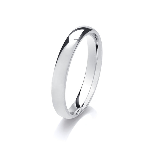 Sterling Silver Rhodium Plated half Dome Ring, 3mm