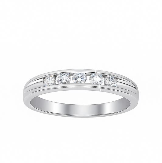 14K White Gold 5-stone Channel-set Diamond Band Ring