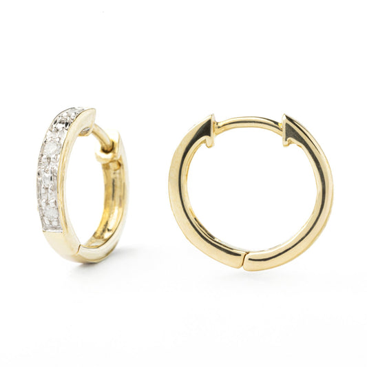 Yellow Gold hoop Earrings set with Diamonds, TDW: 0.1ct, G, I, 14k