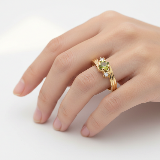 14k Yellow Gold Peridot Diamond Accent Ring