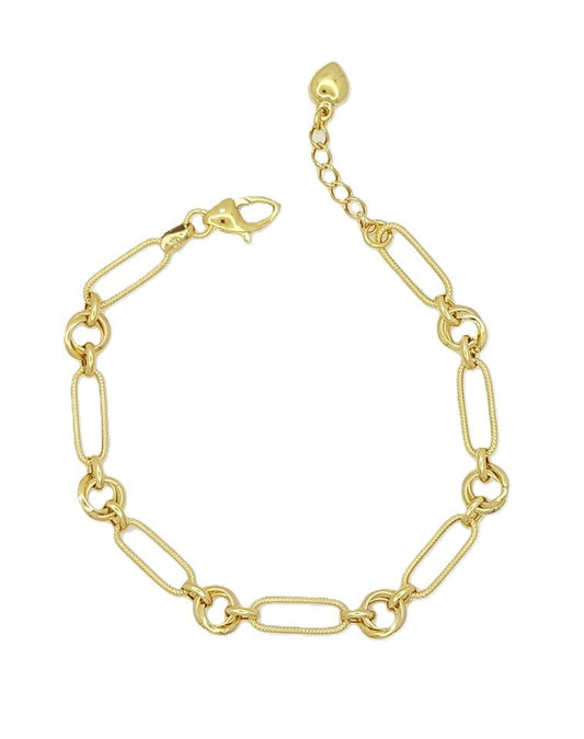 Yellow Gold station Bracelet with long oval links and three round links, 18k, 8 to 9 Inches Adjustable,5.6gr