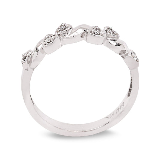 10K White Gold Heart Setting Diamond Band. TDW: 0.06ct