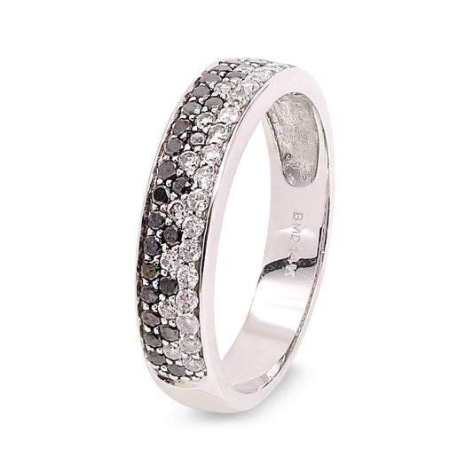 White Gold White & Black Diamond Band. 14k, TBKDW: 0.30ct,  TDW: 0.61ct