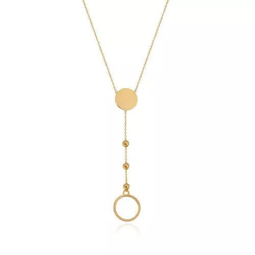 Yellow Gold Y style Necklace with two circles, 18k, 2.71gr