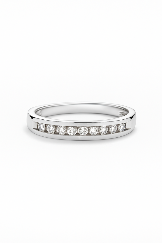 14K White Gold Channel Setting Diamond Band. TDW: 0.12ct J I