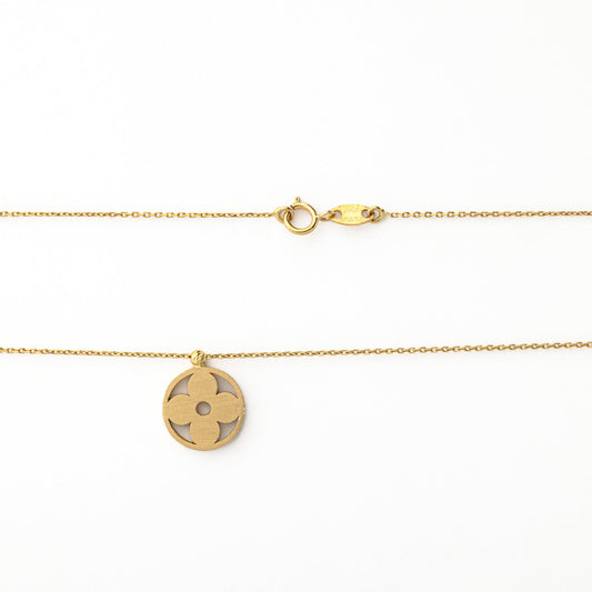 Yellow Gold Necklace with one flower moving in chain, 18k, 17 Inches, 3.14gr