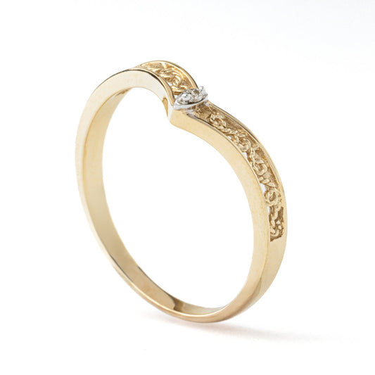 Yellow Gold Filigree Ring with Natural Round Diamond, 0.01ct, 10k, 1.24gr