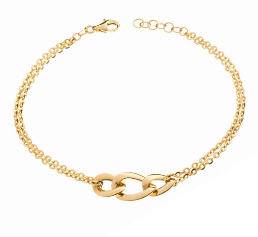 Yellow Gold Bracelet with three big round loop in center, 18k, 7 1/2 Inches, 2.9gr