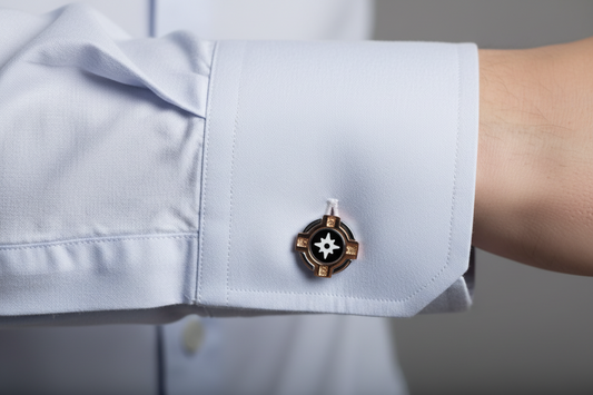 Three-Tone 925 Sterling Silver Compass Cuff Links