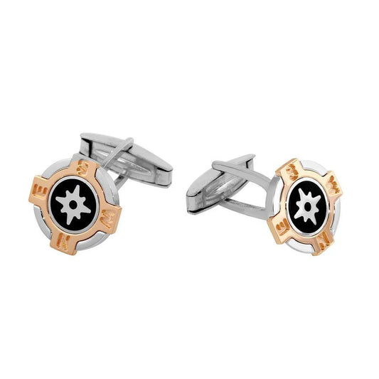 Three-Tone 925 Sterling Silver Compass Cuff Links