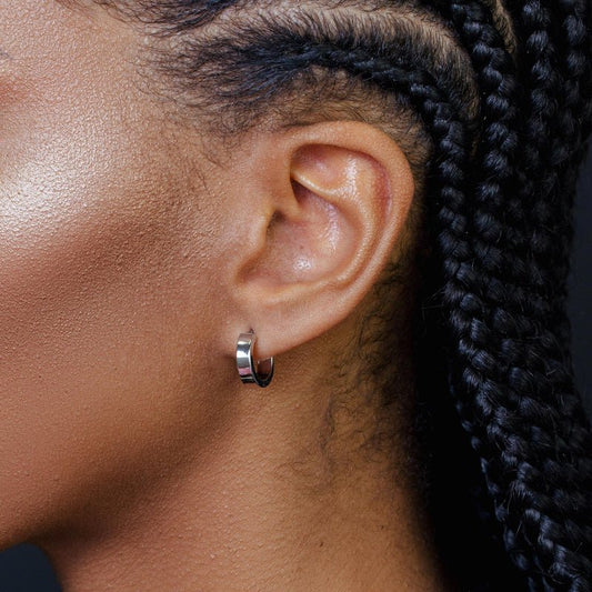 Silver 925 Rhodium Plated Silver 2mm Hoop Earrings - Diameter:10mm