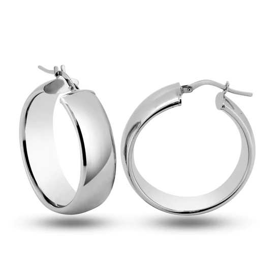 Silver Rhodium Plated Silver Hoop Earrings