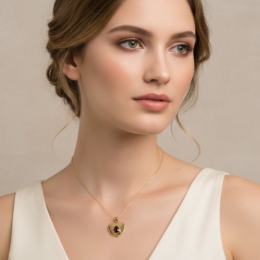 18K Yellow Gold Garnet Heart Pendant Necklace
