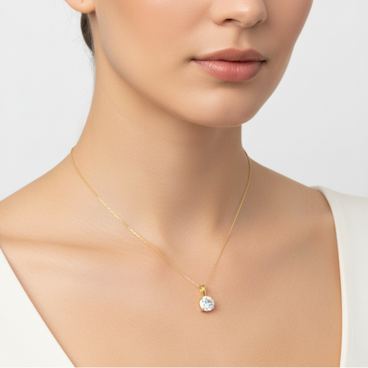 14K Yellow Gold Round CZ Solitaire Pendant Necklace