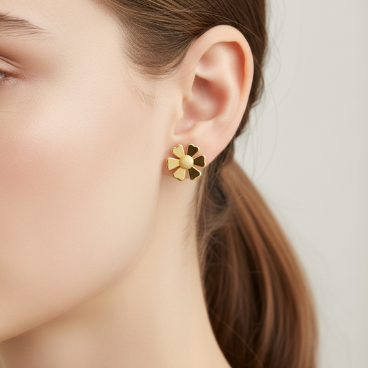 18K Yellow Gold Petal Blossom Stud Earrings