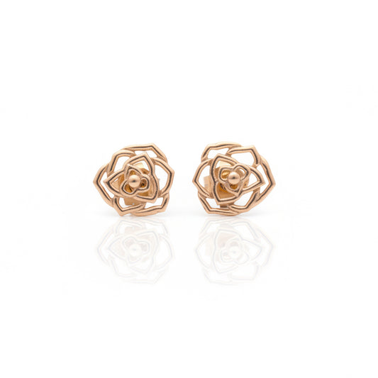 18K Yellow Gold Openwork Flower Stud Earrings