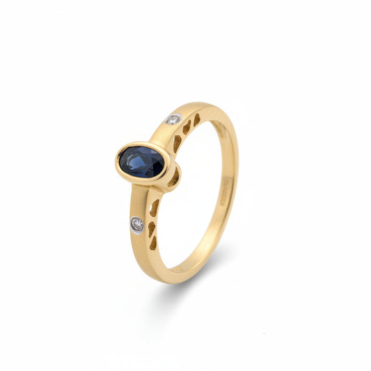 14k Yellow Gold Bezel Set Sapphire and Diamond Ring