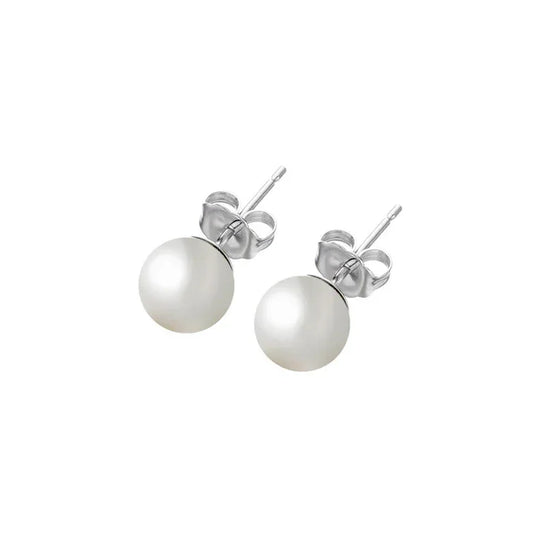 Silver 925 Rhodium Plated Pearl Stud Earrings
