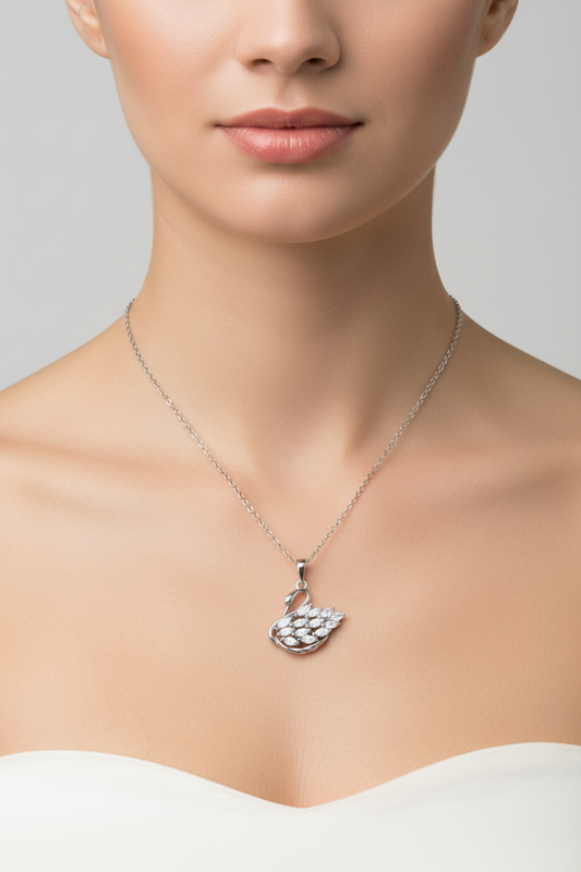 Silver Rhodium Plated CZ Swan Necklace