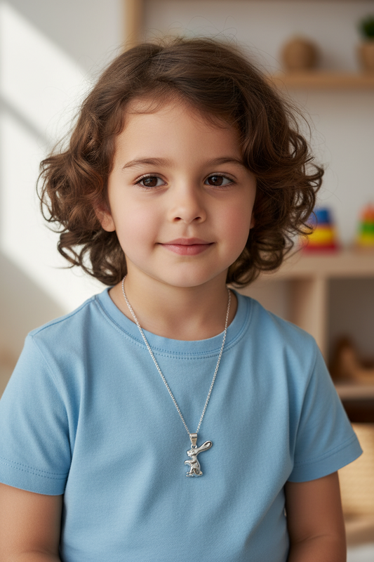 925 Sterling Silver Rhodium Plated Rabbit Necklace