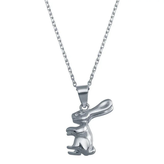 925 Sterling Silver Rhodium Plated Rabbit Necklace