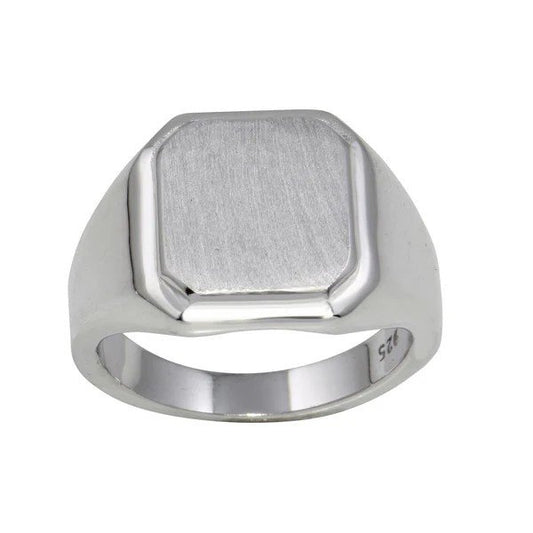 Sterling Silver 925 Engravable Octagon Ring with Matte Finish