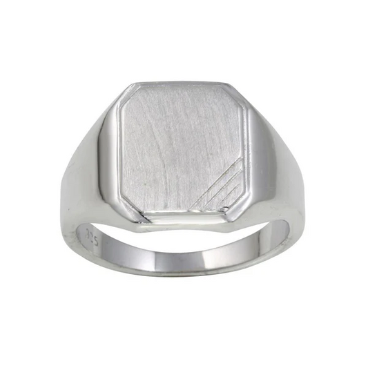 Sterling Silver Engraving Octagon Ring with Matt Finish