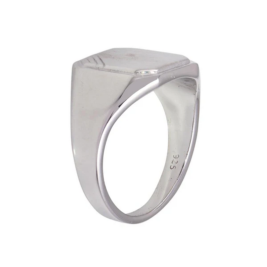 Sterling Silver Engraving Octagon Ring with Matt Finish