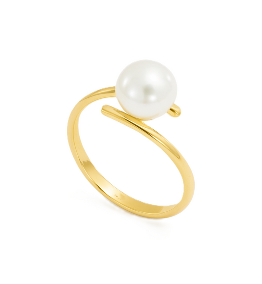 Yellow Gold Ring set with Pearl, 18k