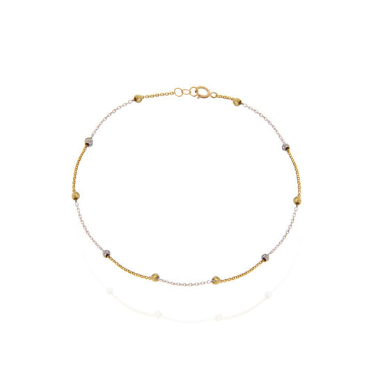 Yellow Gold Station Anklet with white gold and yellow gold Balls 18k 1.56gr
