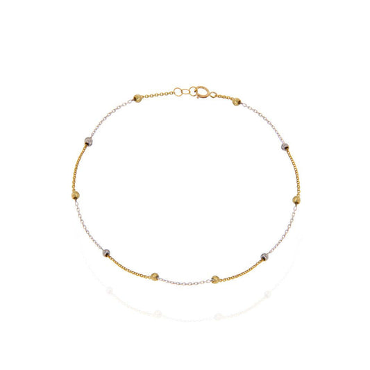 Yellow Gold Station Anklet with white gold and yellow gold Balls 18k 1.56gr