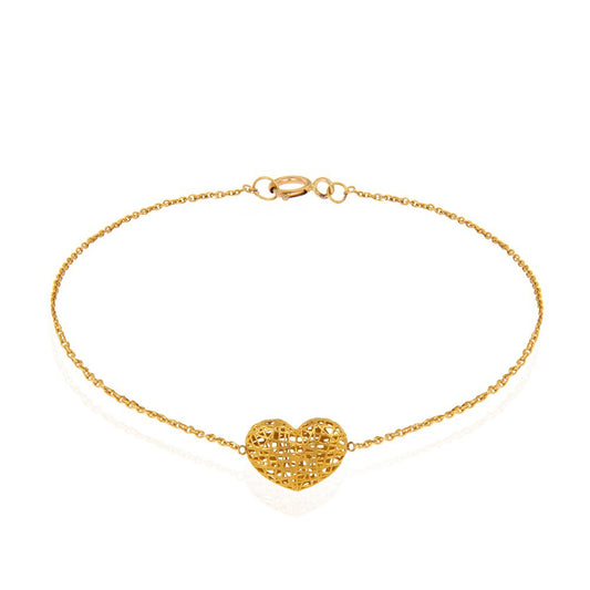 Yellow Gold bracelet with one heart on setting 18k 7 to 7 1/2 Inches Adjustable Length 1.4gr