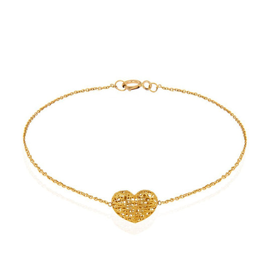 Yellow Gold bracelet with one heart on setting 18k 7 to 7 1/2 Inches Adjustable Length 1.4gr