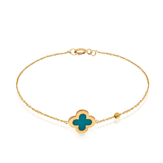 Yellow Gold bracelet chain with one Clover in Blue Enamel 18k 1.51gr
