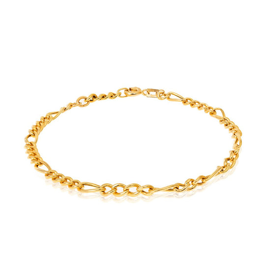 Yellow Gold Figaro style Bracelet 18k 7 to 7 1/2 Inches 2.5gr