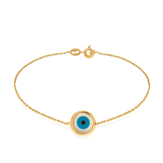 Yellow gold bracelet with on Evil Eye bead 7 to 8 Inches 18k 1.95gr
