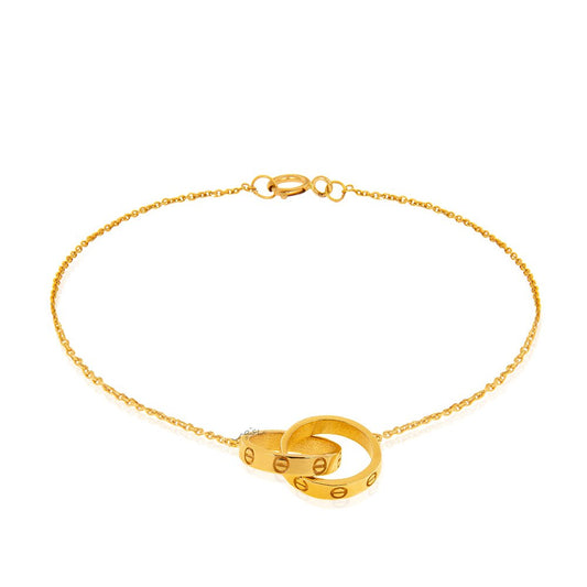 Yellow Gold Bracelet with Two Rings together, 18k, 2.89gr