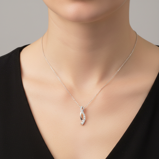 14K White Gold Diamond Drop Pendant Necklace