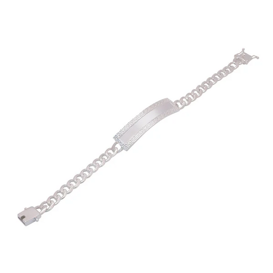 Sterling Silver Curb Bracelet, 925, 6.8mm ,Greek Key ID