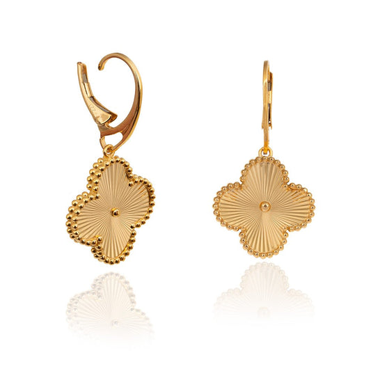 Yellow Gold Dangling Earring with one Clover18k  4.24gr