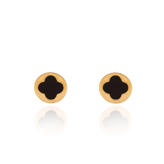 Yellow Gold stud earring setting with Black enamel 18k 1.58gr