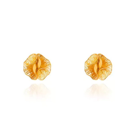 Yellow Gold Fusion Flower Style Earrings, 18k, 3.45 Gr