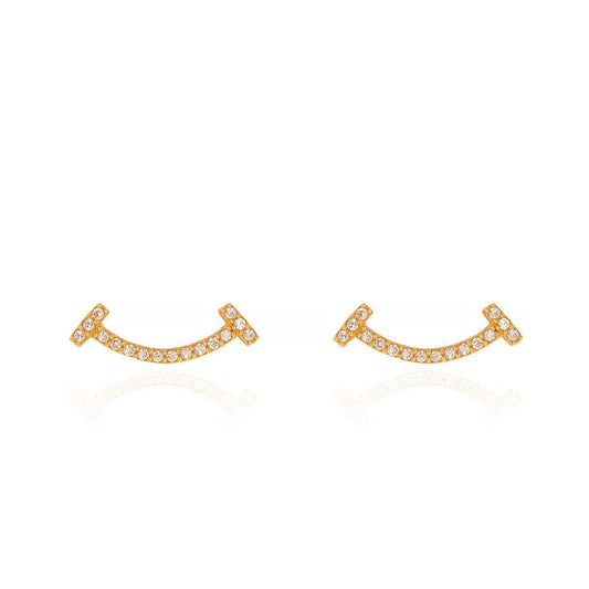 Yellow Gold Earring Vertical T design setting with Cubic Zirconia 18k 1.17gr