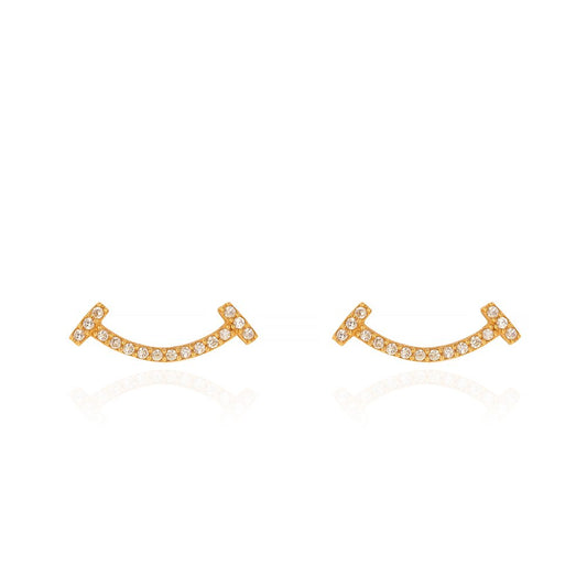 Yellow Gold Earring Vertical T design setting with Cubic Zirconia 18k 1.17gr