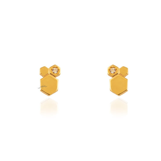 Yellow Gold stud Earring Beehive,18k,1.94gr