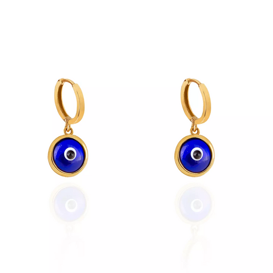 Yellow Gold Small Hoop Enameled Evil Eye Earrings. 18k 1.38gr