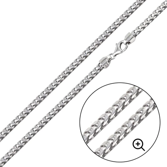 Silver Rhodium Plated Hollow Franco Chain 3.6mm - 22 Inches