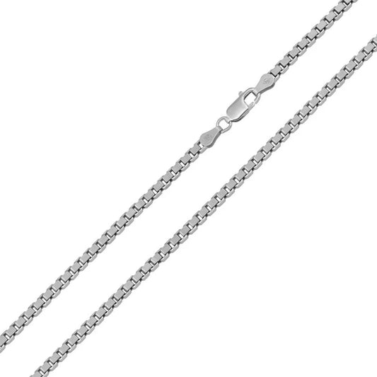 Rhodium Plated Sterling Silver Box Chain, 2.4mm, 925